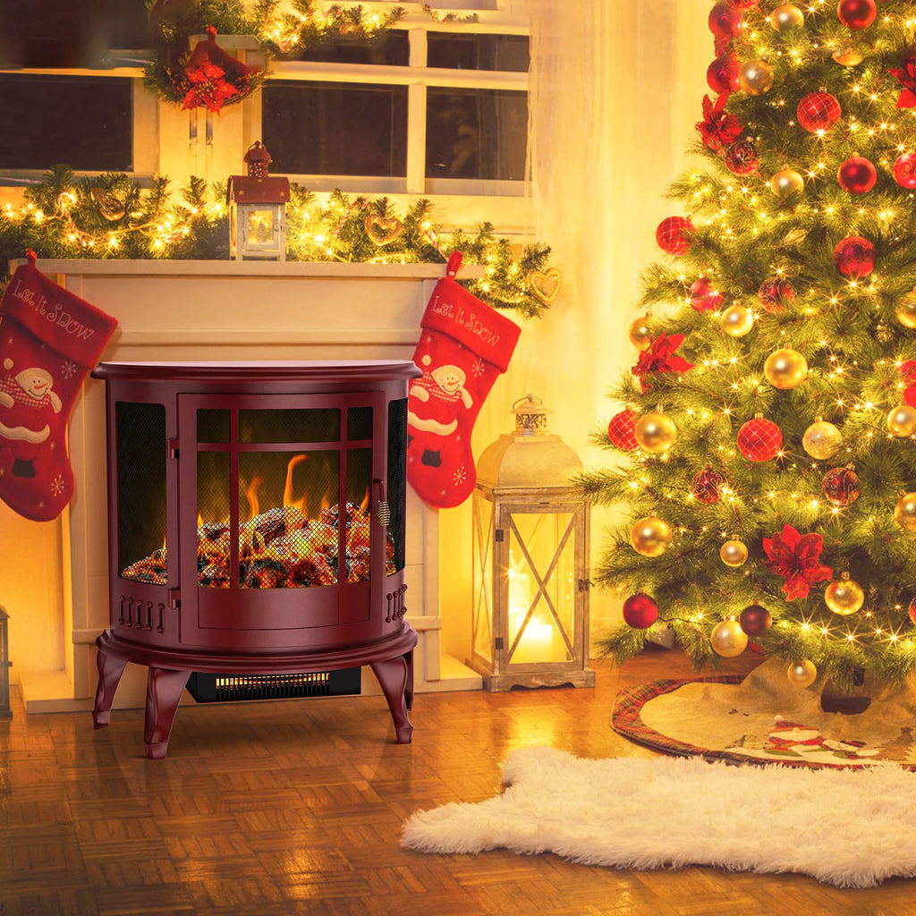 25" Freestanding Electric Fireplace Stove with 3D Flame Effect