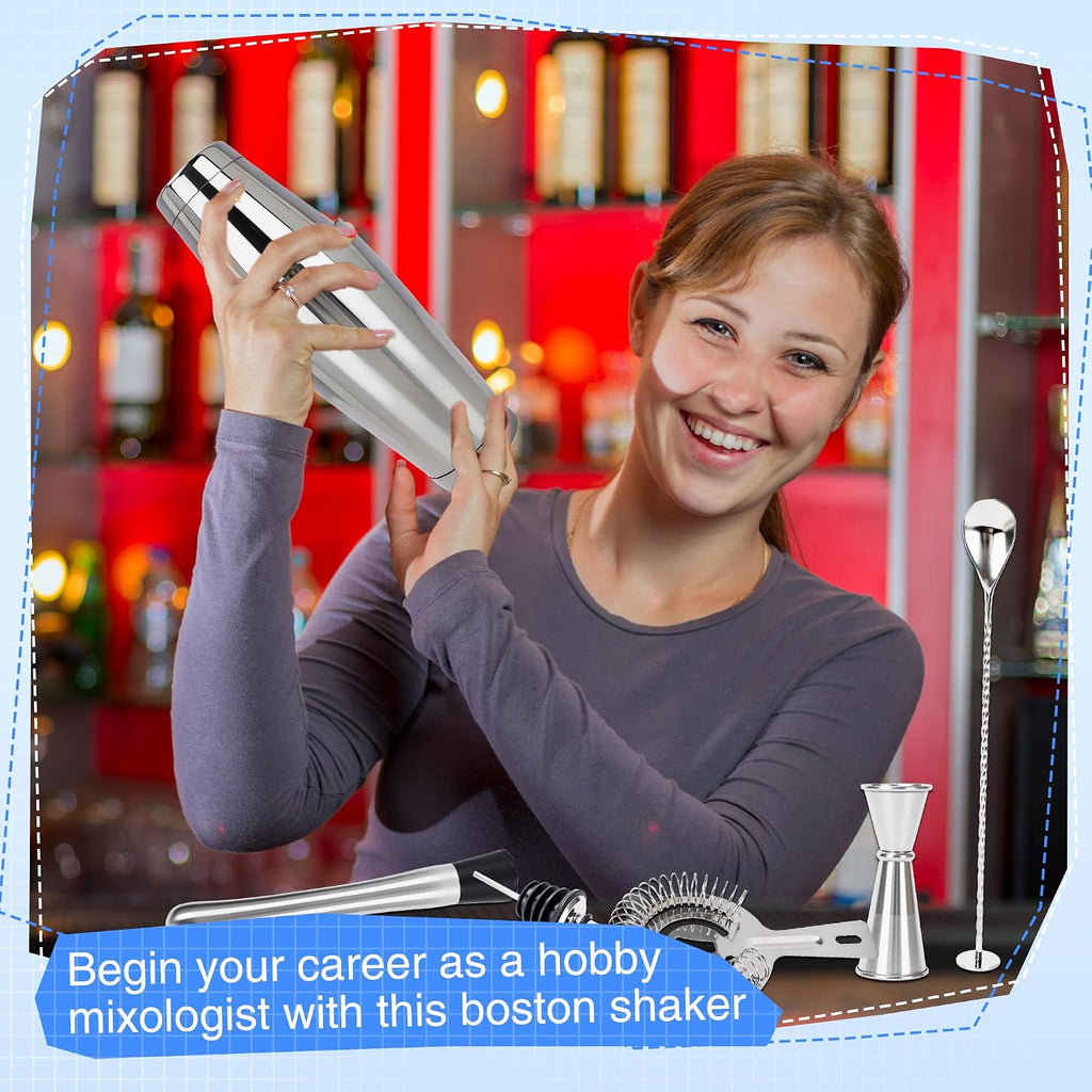 Shaker Set Stainless Steel Cocktail Drink 18 oz&28 oz Shaker Tin with Strainer Jigger Long Spoon Muddler - Set of 24