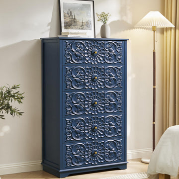 5 Drawer, 52" Tall Chest of Drawers, Midnight Blue