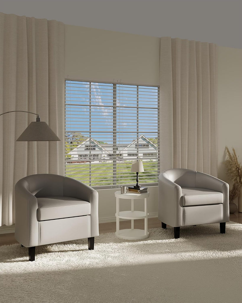 Accent Chairs Faux Leather Chairs Barrel Club Chairs Comfy Living Room Chairs with Sturdy Legs Reading Room - Set of 2
