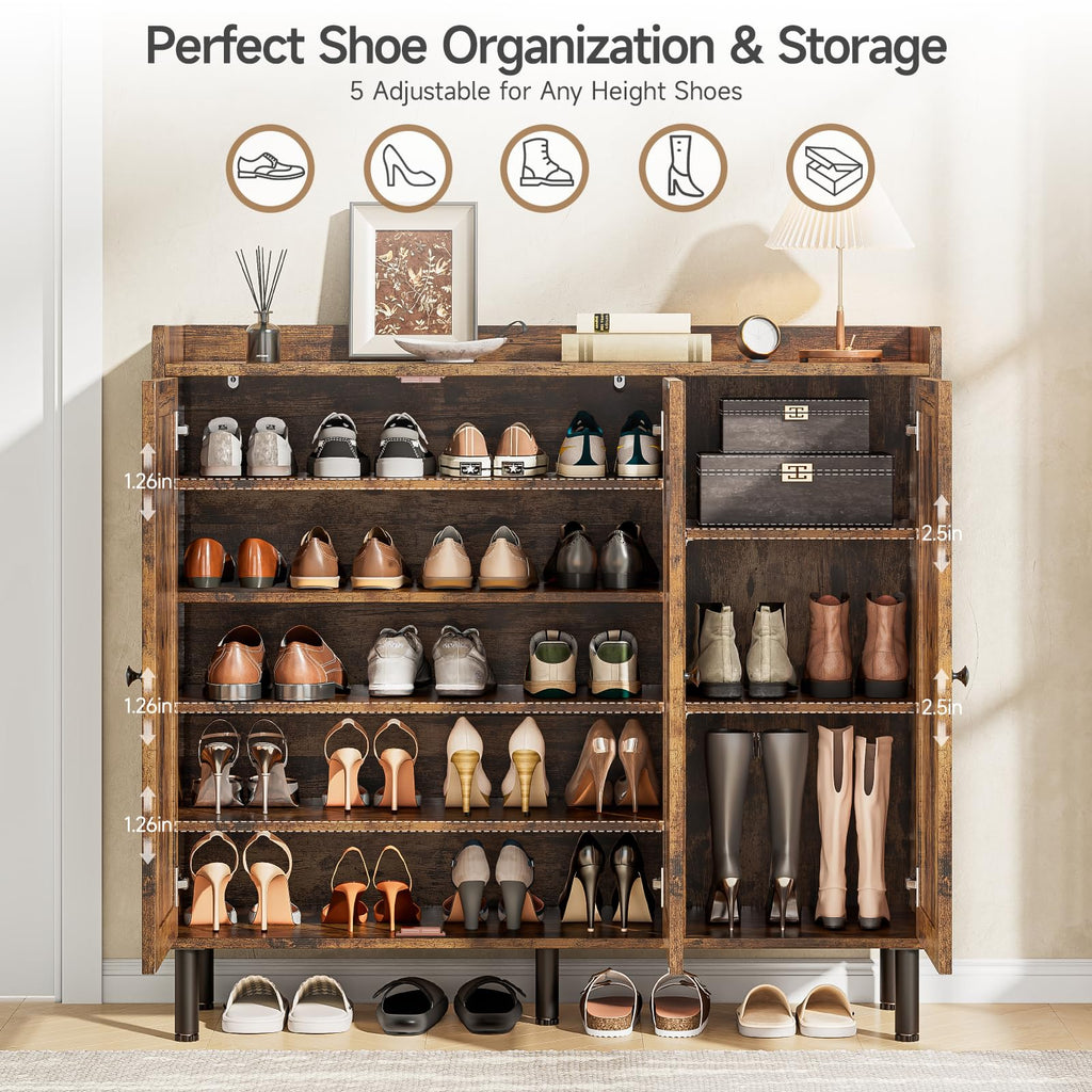 Shoe Cabinet with 3 Doors & Adjustable Shelves (Rustic Brown)