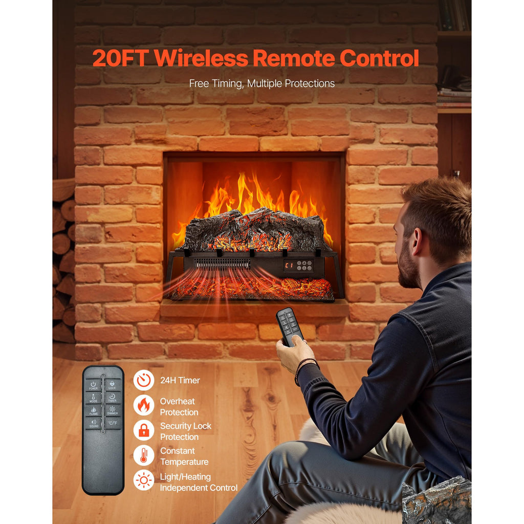 Electric Fireplace Log, 25 inch Fireplace Insert Log Heater, with Crackling Sound, Remote Controller, 5 Adjustable