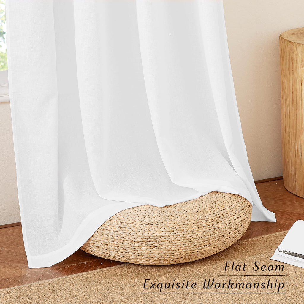 Rustic Linen 144 inch Long Curtains, Grommet Privacy Added Thick Linen Weave with Light Filter Window Curtains &