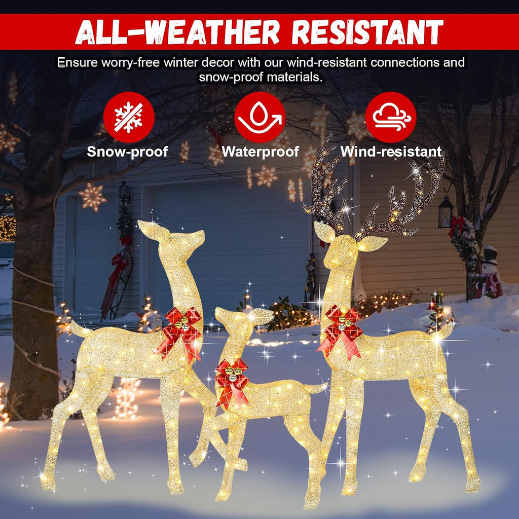72" Light Up Reindeer Outdoor Christmas, 3-Piece Reindeer Christmas Decor