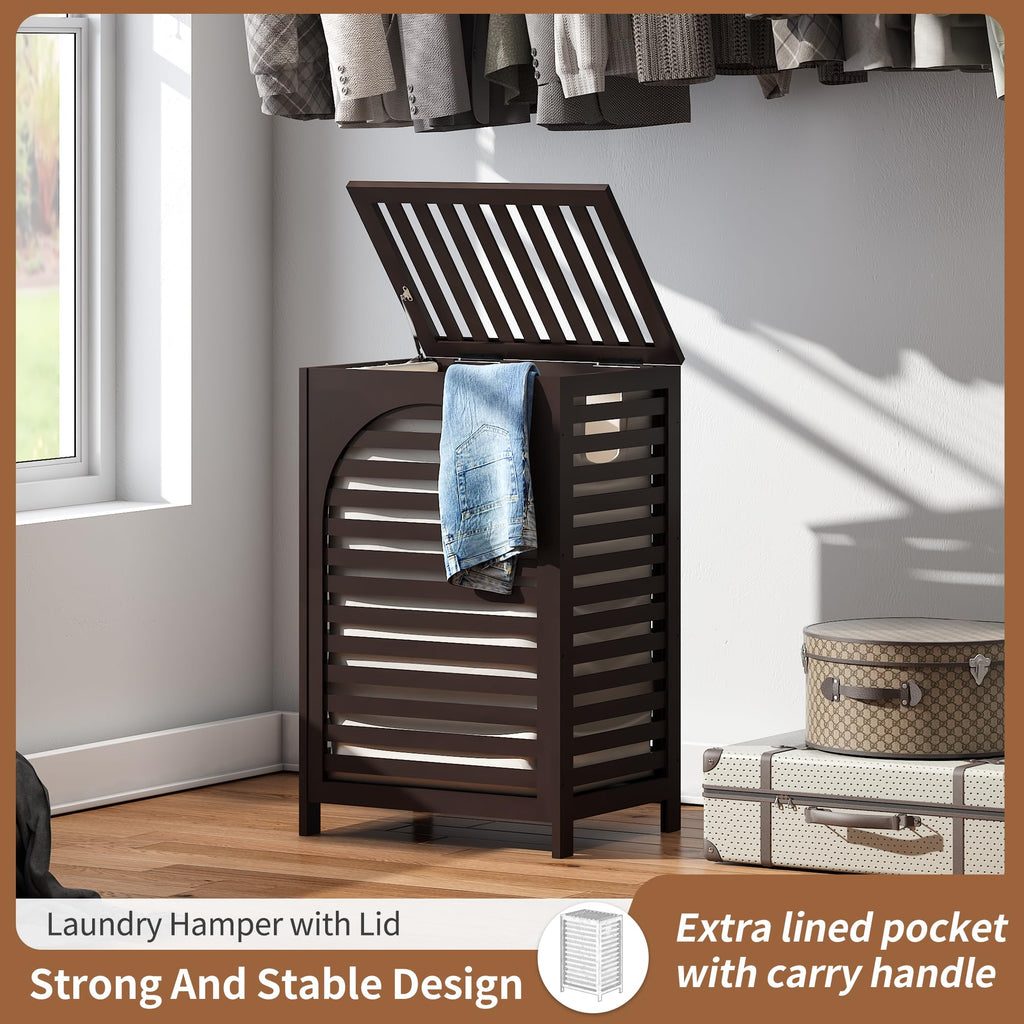 Laundry Hamper with Lid (16.9 * 13 * 26.5inches) Large Bamboo Laundry Bin Basket 85L Clothes Hamper with 1 Removable