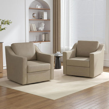 Faux Leather Swivel Accent Barrel Chairs, Cream - Set of 2