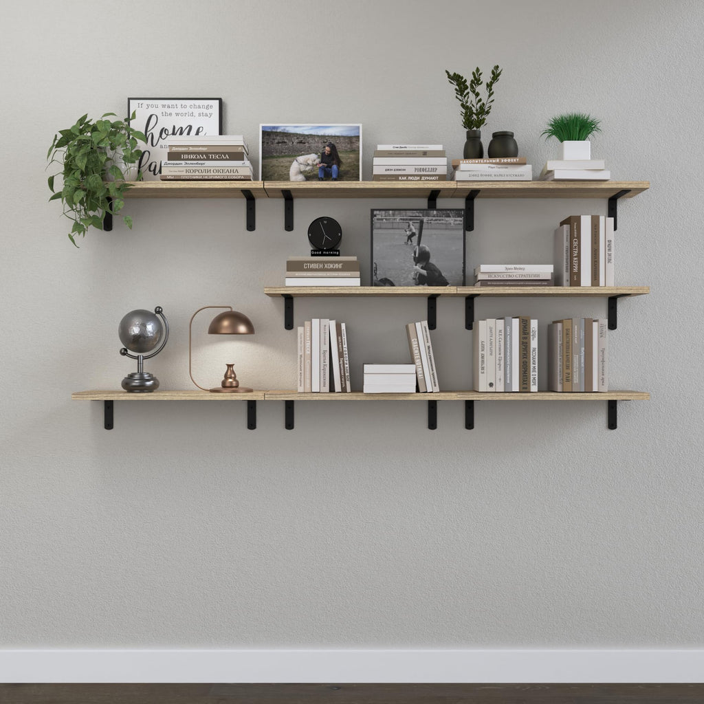 Floating Wall Shelves, Decor & Storage, Rustic Brown, 16.5'', 8Pcs