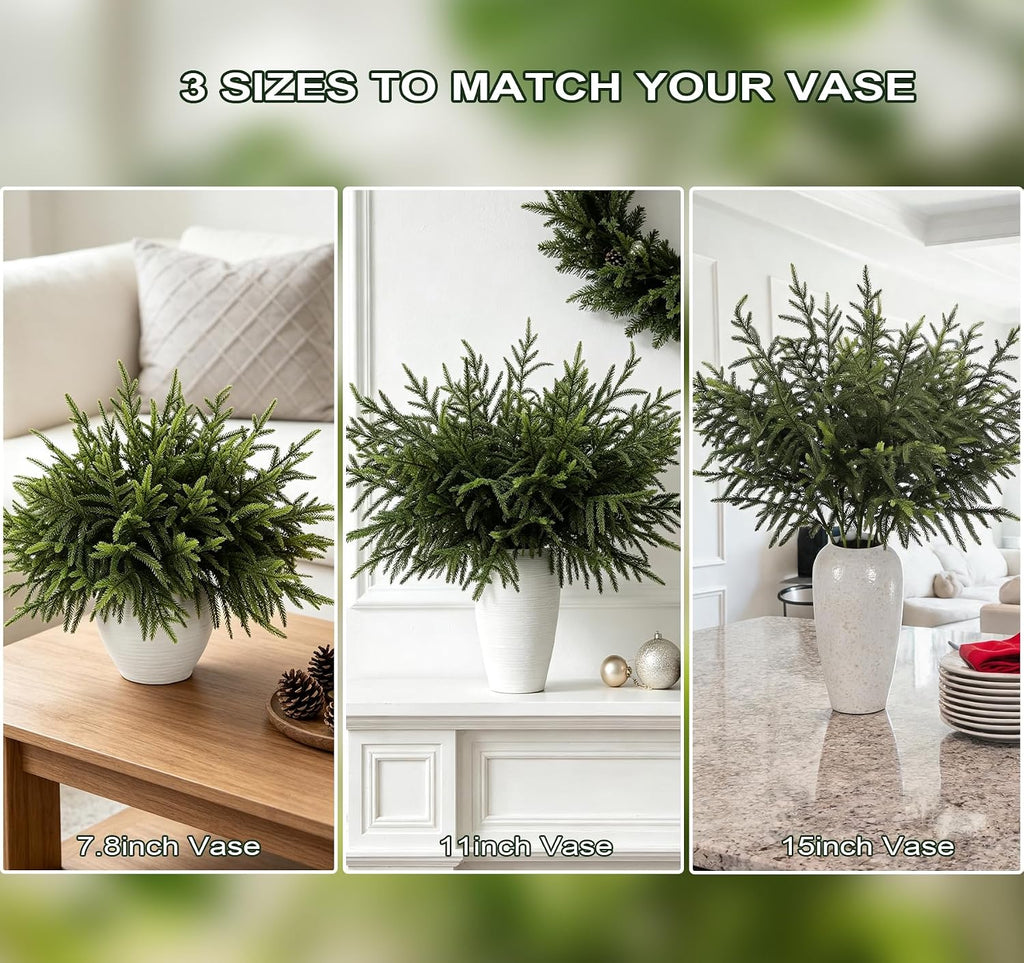 18" Christmas Norfolk Pine Stems, Soft Touch Branches Greenery Picks - Set of 12