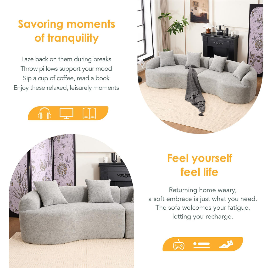 110.2" Curved Sectional, Luxury Wood Grain Chenille Fabric, Oversized Sectional, Compression Curved Couch, No