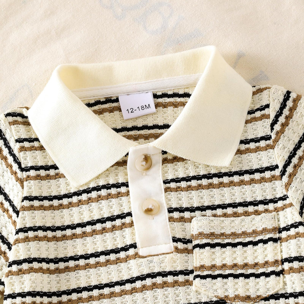 Boy Clothes Baby Striped Collared Shirt Shorts Beige Set