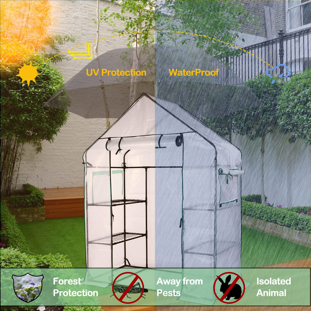 56x30x76 Mini Walk-in Greenhouse, Portable Plant House with 3-Tier Shelves