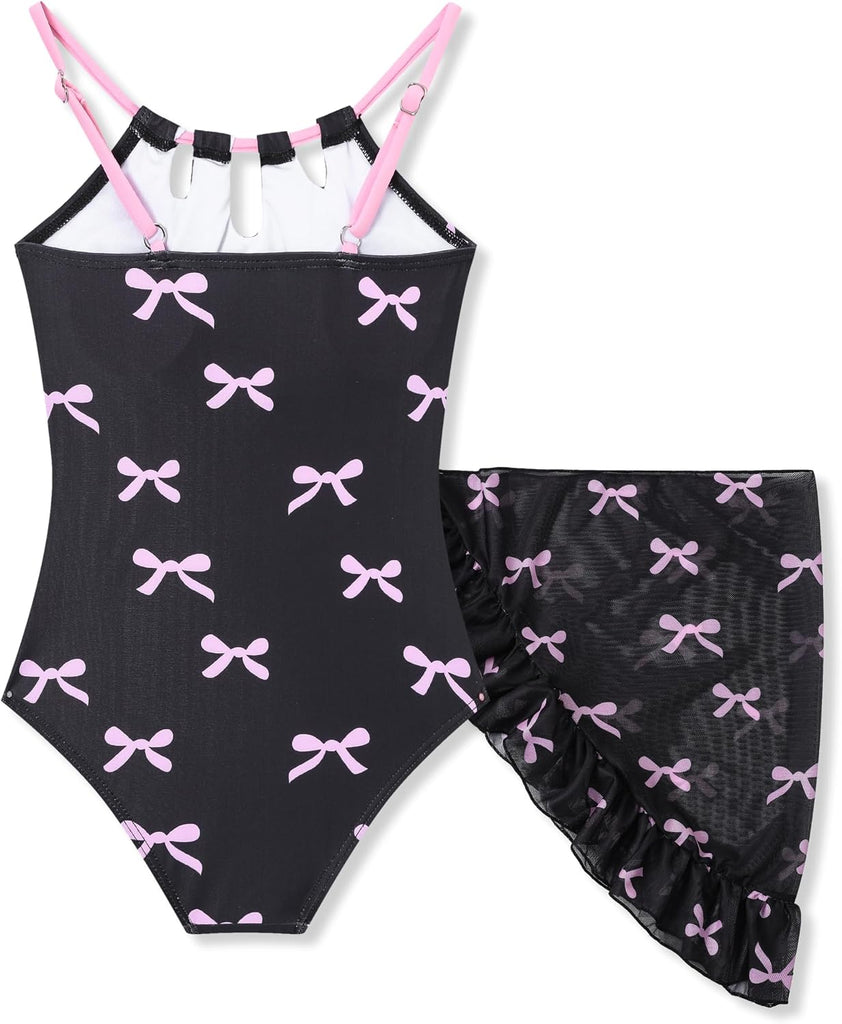 Girls Swimsiut One Piece Bathing Suit with Mesh Cover Ups Adjustable Straps Swimwear