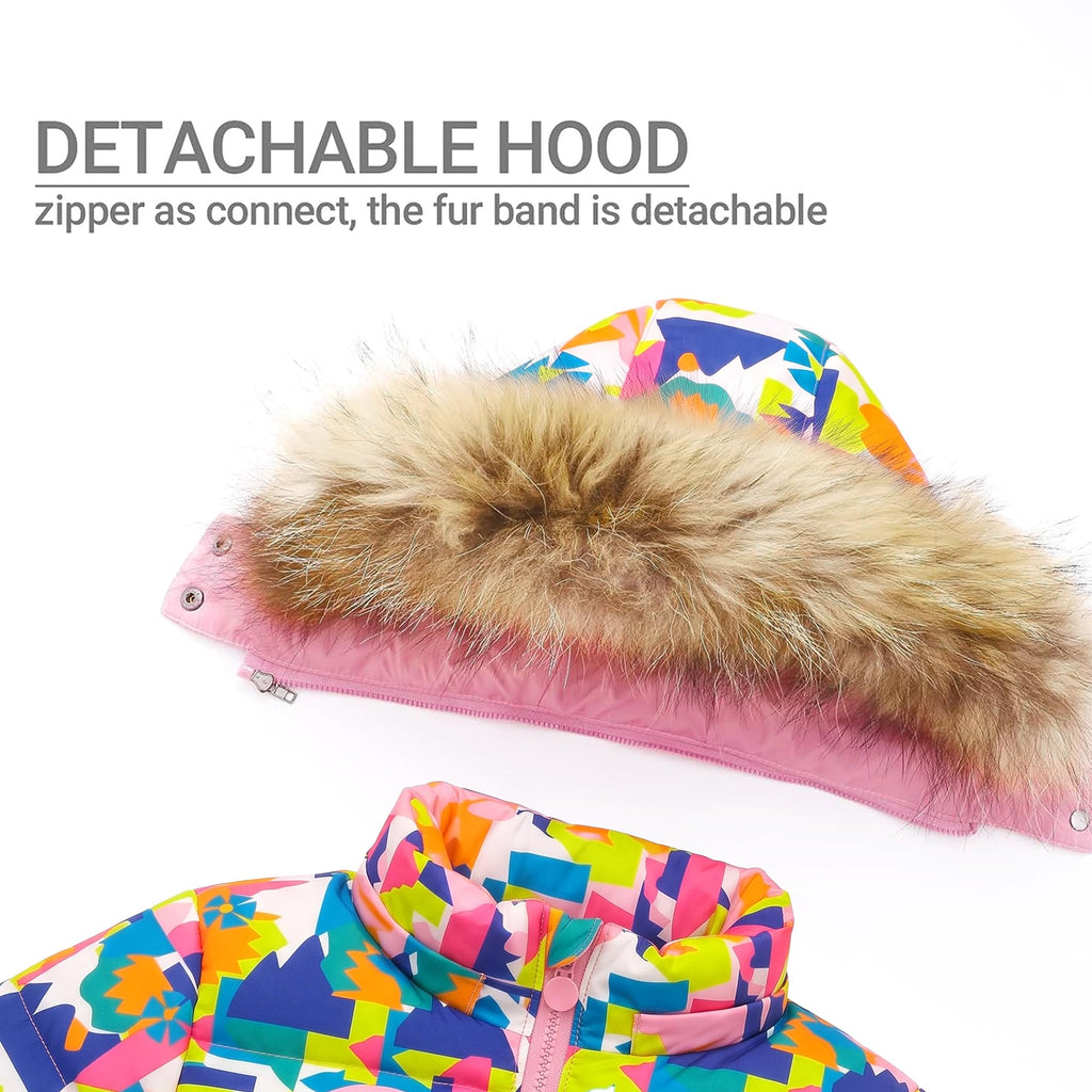 Kids Piece Snowsuit Puffer Jacket and Snow Pants Pink Square