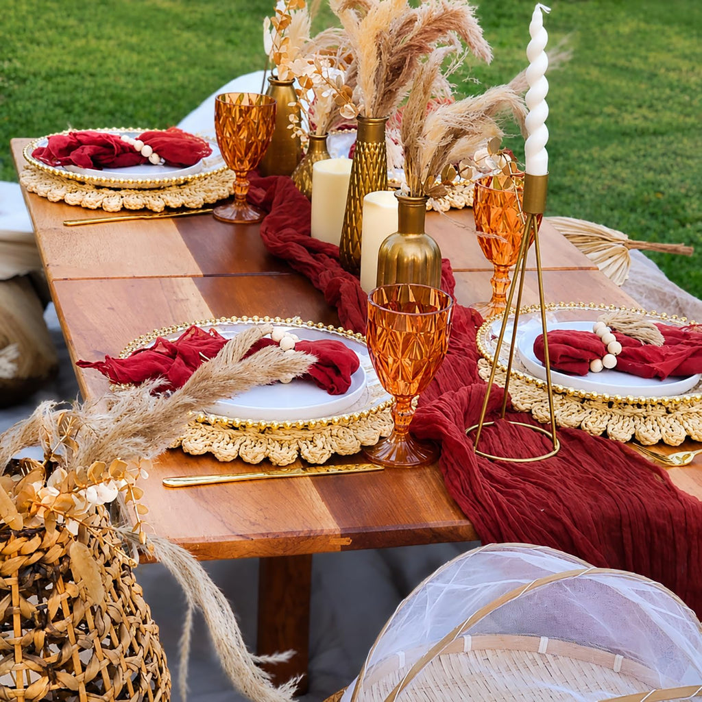 13.8" Set of 8 Round Woven Corn Husk Placemats