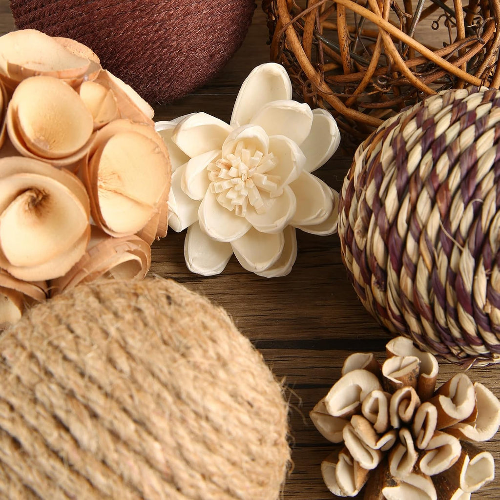 Decorative Bowl & Vase Filler Balls Decor PCS Natural Tone Rattan Wicker Balls Centerpieces Decoration - Set of 6