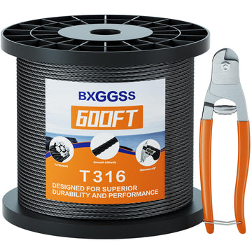 1/8 T316 Black Stainless Steel Cable - 600FT Corrosion-Resistant Wire Rope for Cable Railing Kit and Hardware - High