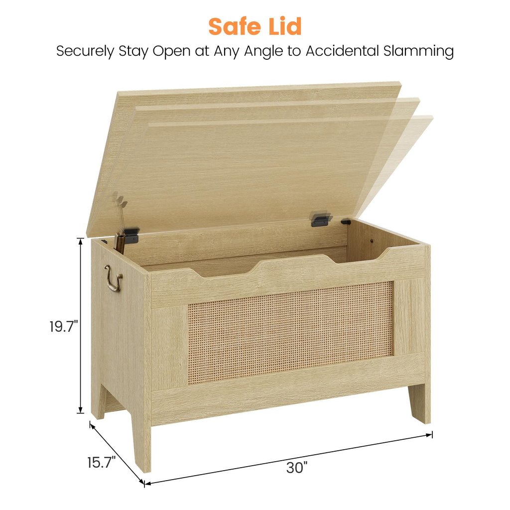 Farmhouse Storage Bench, 30" Wooden Storage Chest with Safety Hinge