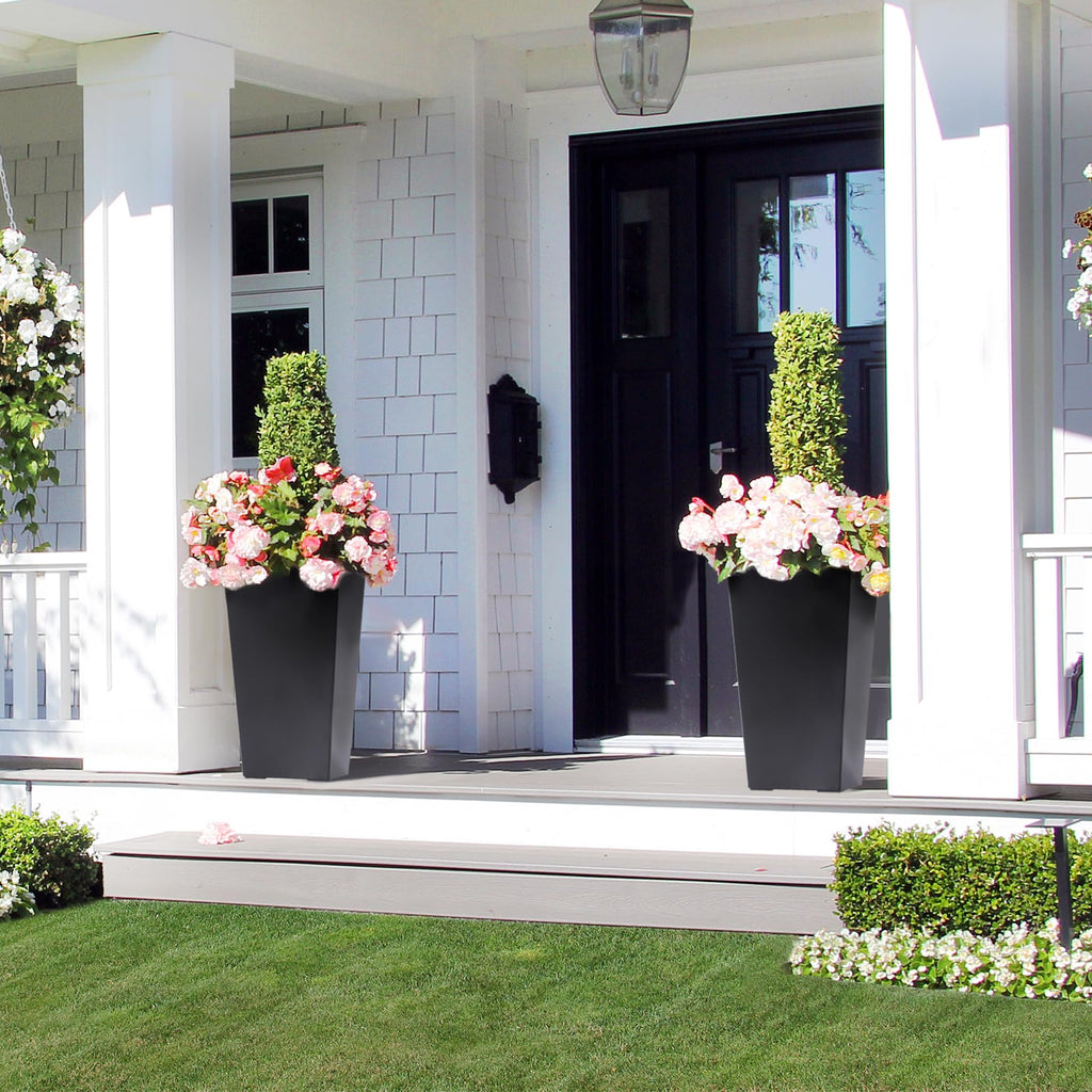 23" Tall Planters Set of 2, Outdoor&Indoor Black Planter Pots, High Front Porch Planter Pots with Drainage