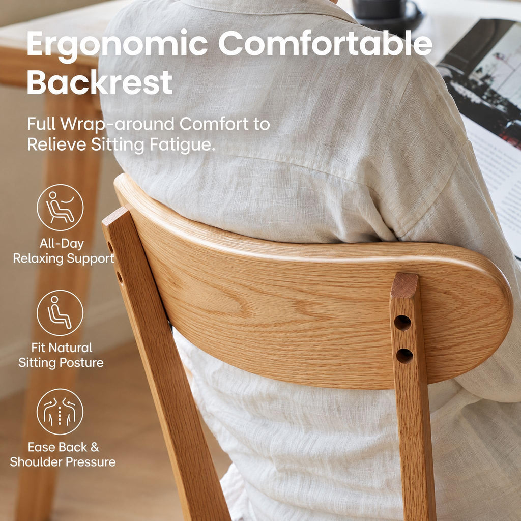 Oak Dining Chairs, Kitchen Chairs, 100% Solid Wood Modern Dinner Chair with Curved Backrest, Dining Room Chair