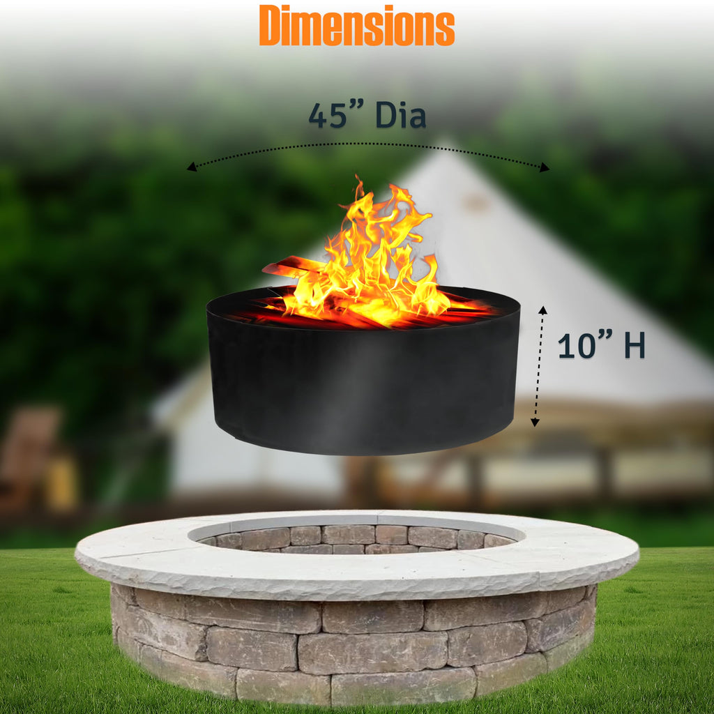 45" x 10" Fire Pit Ring Insert - No Bottom 2mm Heavy Duty Steel