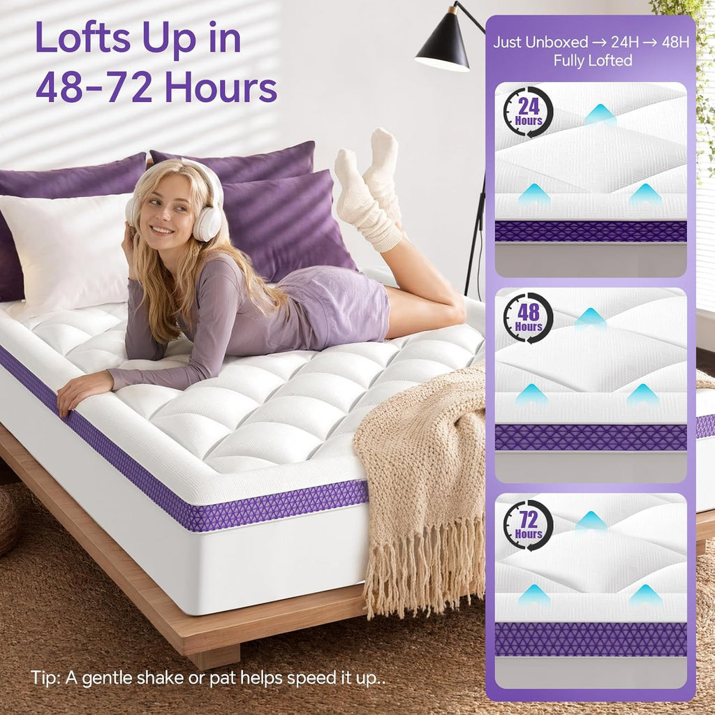 Full Mattress Topper, Viscose Derived from Bamboo, Soft Pillow Top | Cushioned Support, Breathable Mesh Sides, Memory