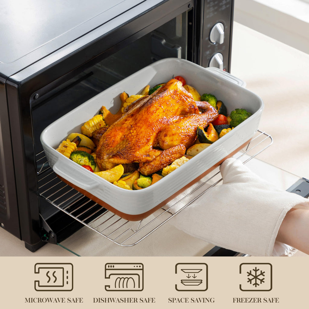Large 9x13 Ceramic Baking Dish with Handles, 4.8 Qt, Khaki & Grey