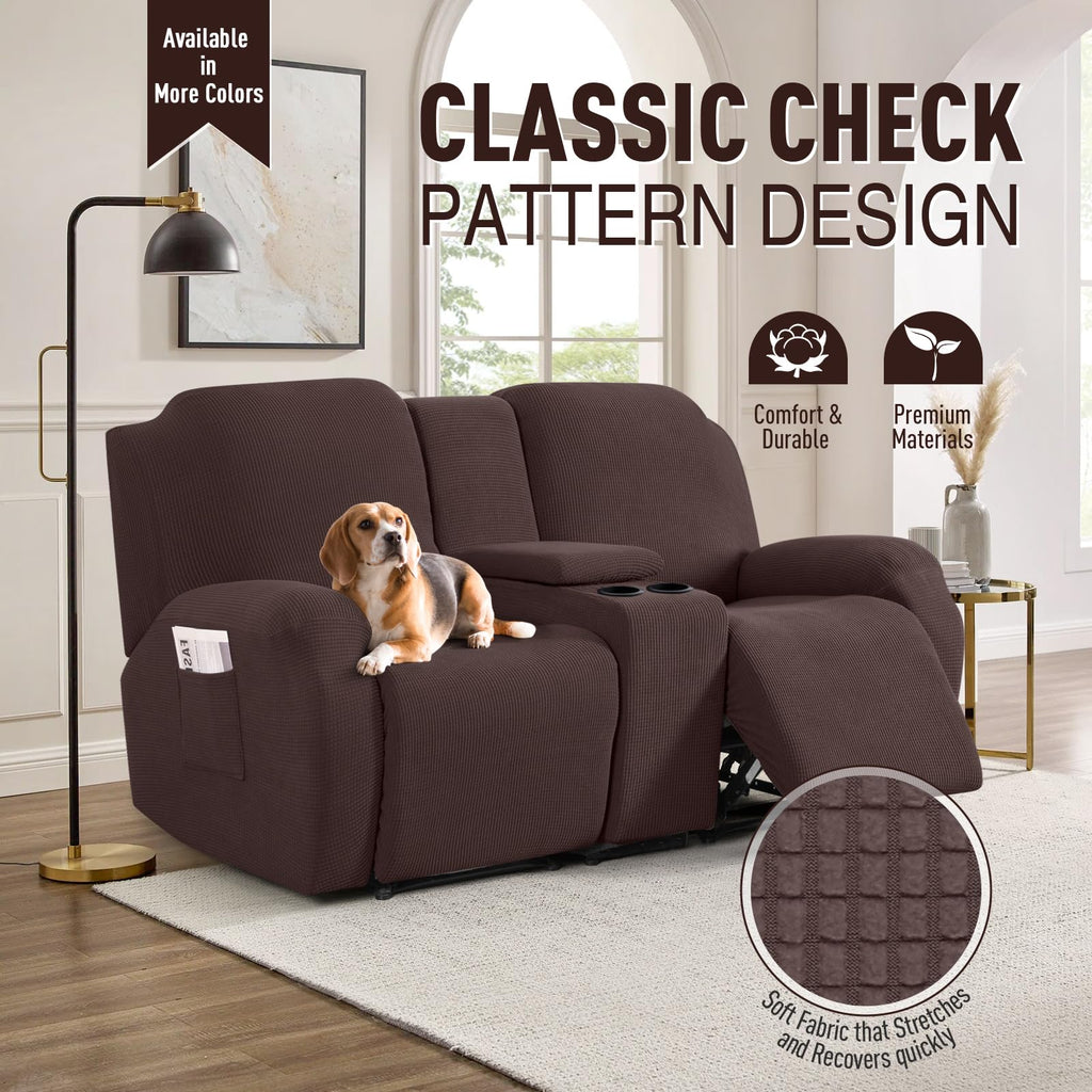 Stretch Loveseat Recliner Cover with Middle Console, Dark Coffee