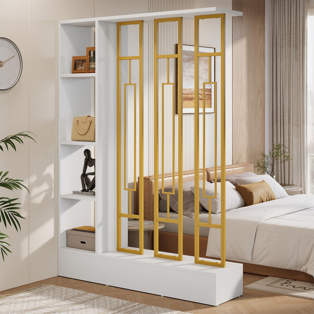 Room Divider with Shelves, 71" Freestanding Storage Room Divider