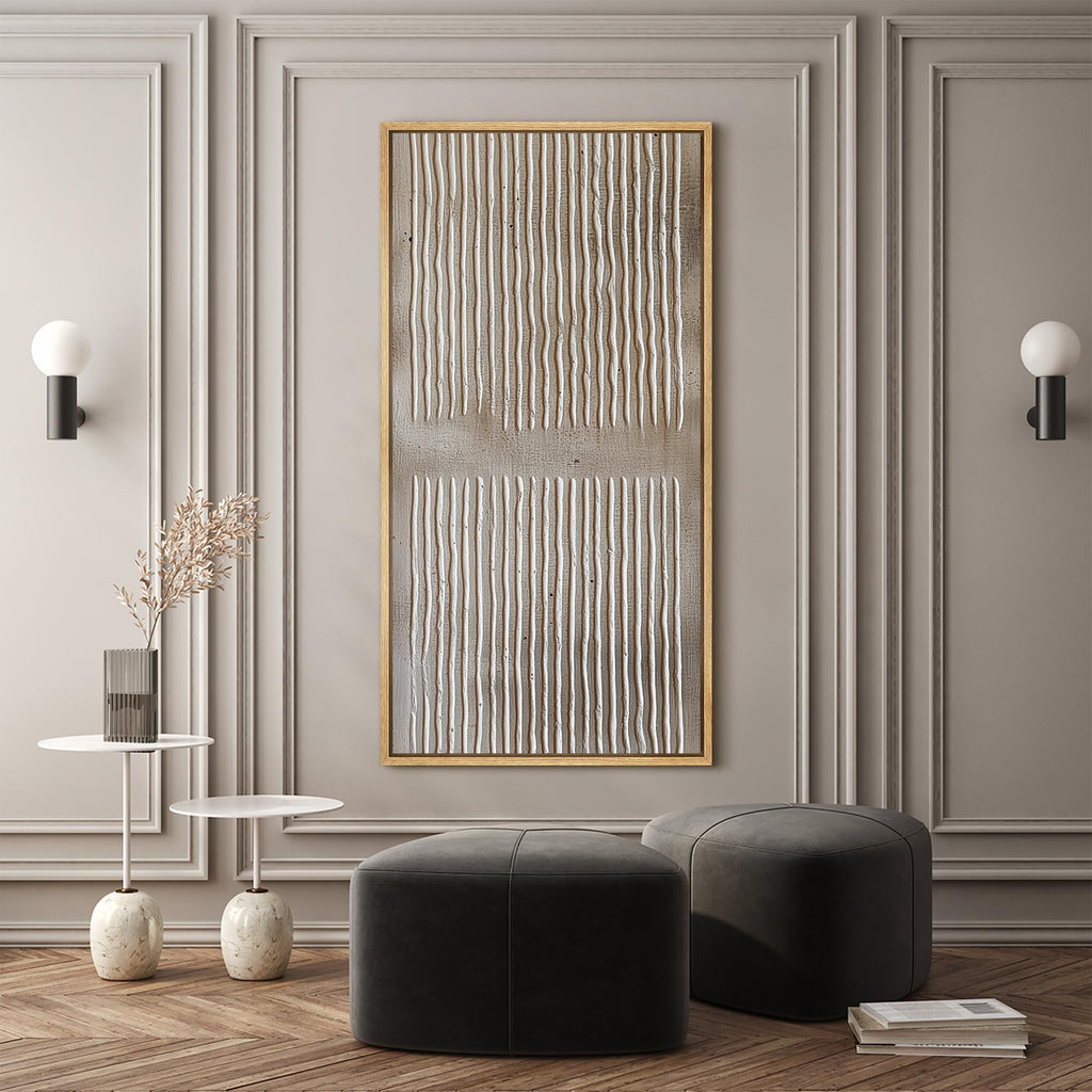 Extra Large Framed Canvas Abstract Vertical Line Pattern Illustrations Modern Art Calm Warm - 60"x30"