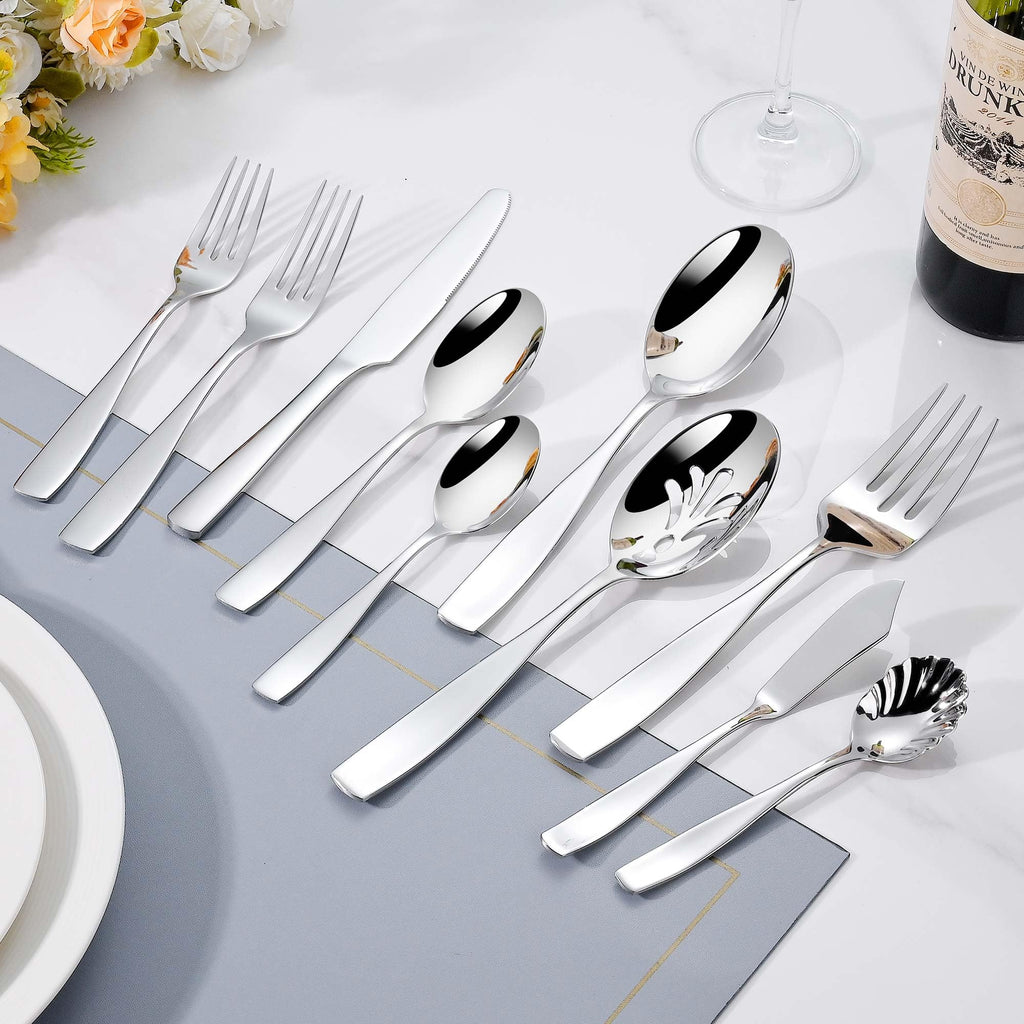 45 Piece Flatware Set for 8 Stainless Steel 18/10, Heavy Silverware Set