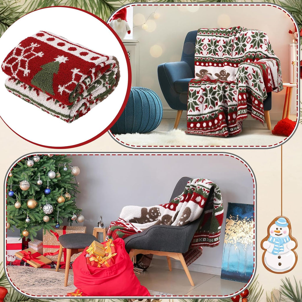 Large Chrismas Gingerbread Throw Blanket 50 x 60 Inch Soft Xmas Gingerbread Man Knit Throw Reversible Knitted Blanket