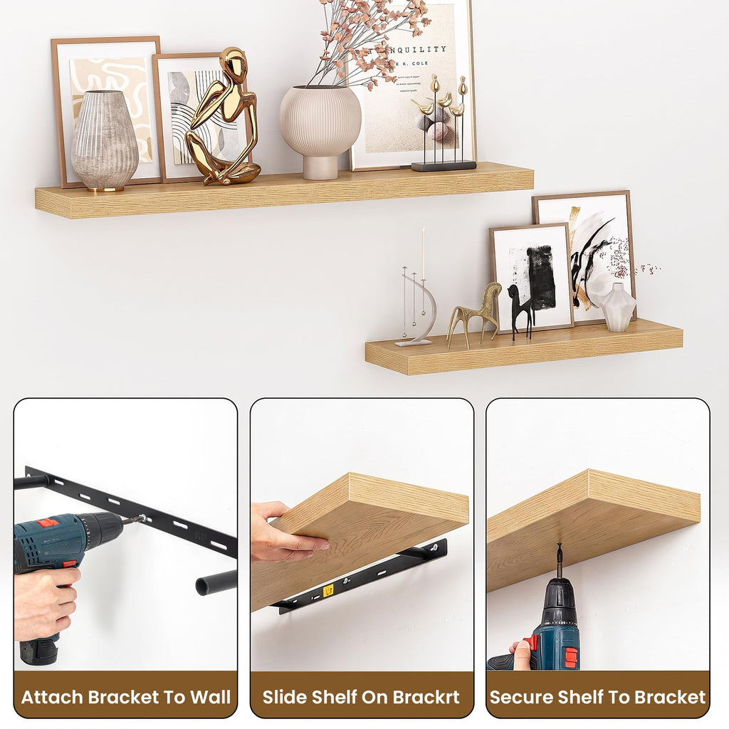 24 x 6.7 Floating Shelves Wall Mounted Set of 2 Oak