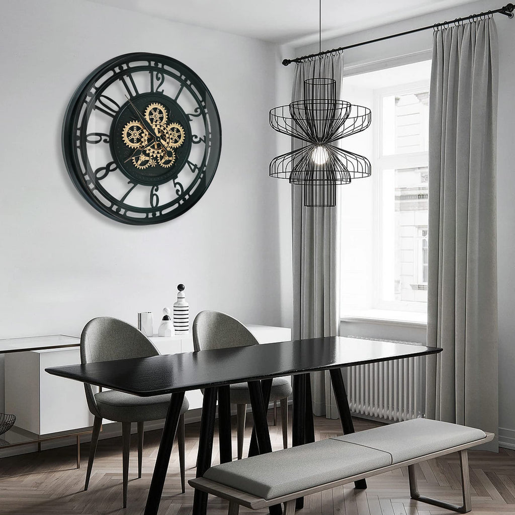 Moving Gears Wall Clock Large Modern Metal Clocks Decor, Industrial Steampunk Unique Vintage Rustic Decorative Clock
