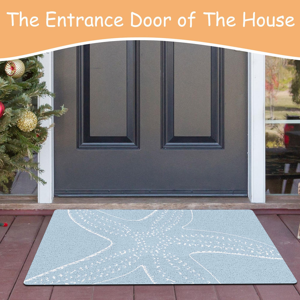Blue Beach Door Mat, Preppy Starfish Coastal Doormat Outdoor Indoor Outside Entrance Entryway, Blue Beachy Welcome