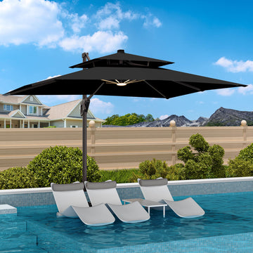 9' X 12' Cantilever Patio Outdoor Umbrella with Led Lights