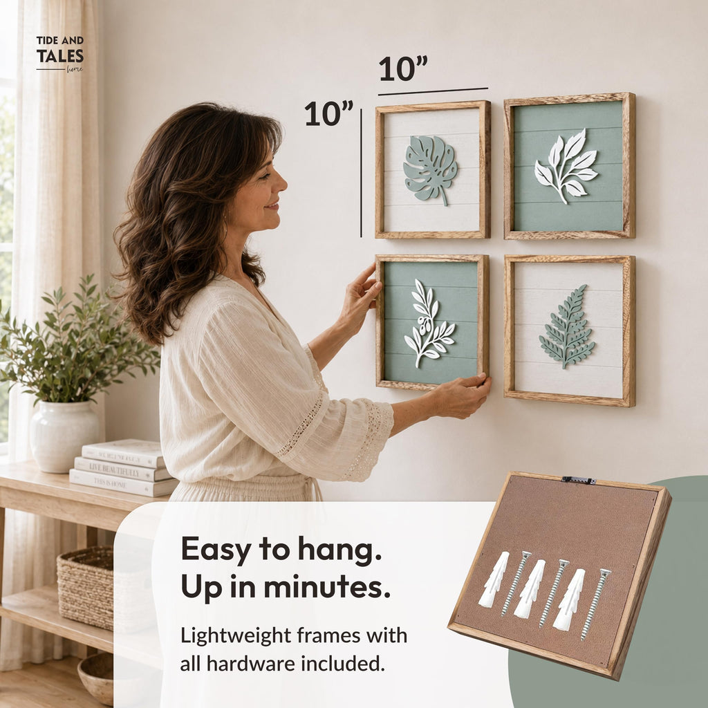 3D Sage Green Wall Art, Set of 4, Housewarming Gifts