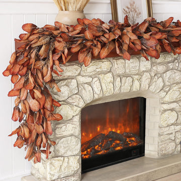 6 FT Artificial Fall Magnolia Leaf Garland for Fireplace Decoration(Orange)