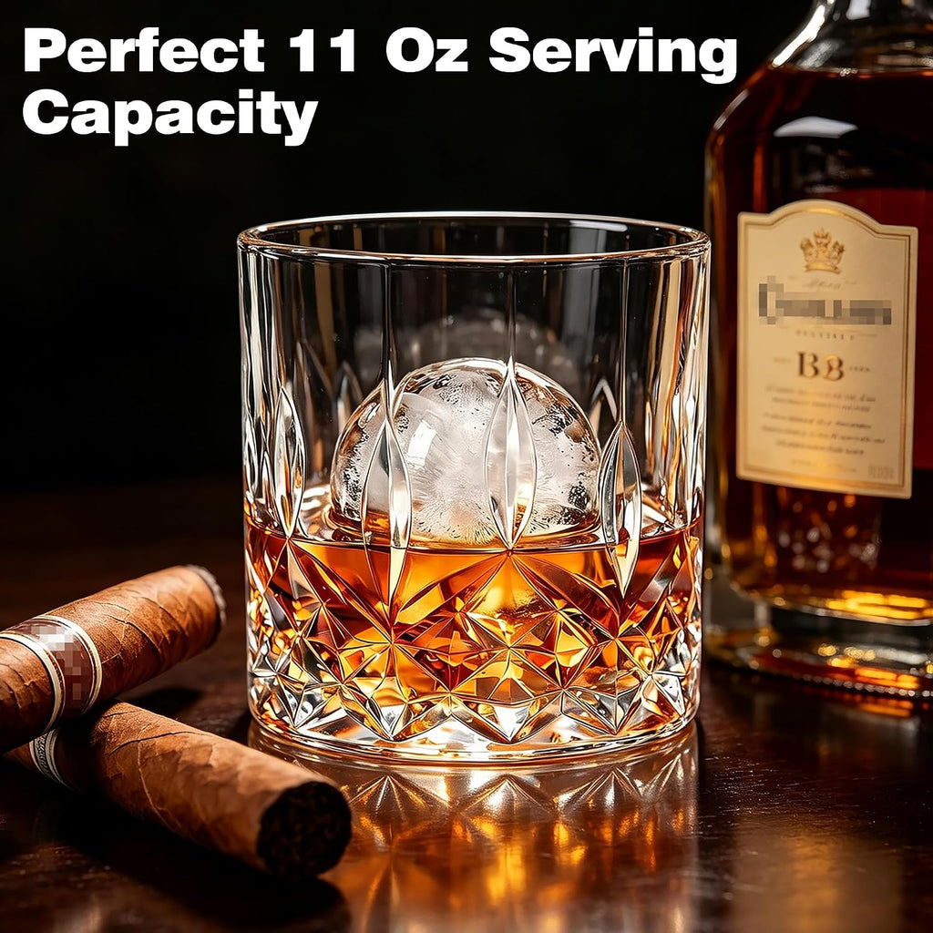 Whiskey Glasses, Set of 16 (8 Rocks Glasses 8 Whiskey Ice Ball Molds), 11 OZ Old Fashioned Glass for Bourbon Vodka