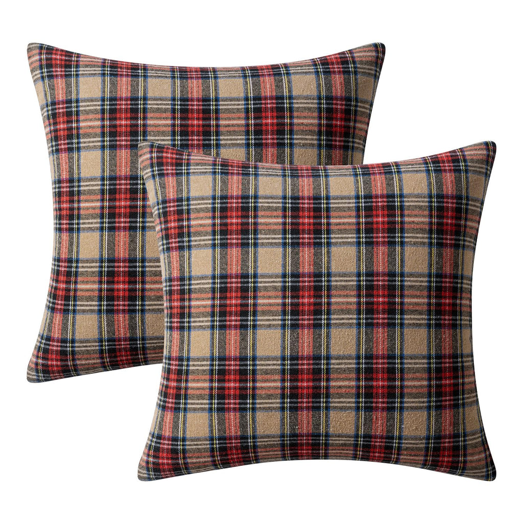 Fall Plaid Pillow Covers Scottish Tartan 24x24 Khaki