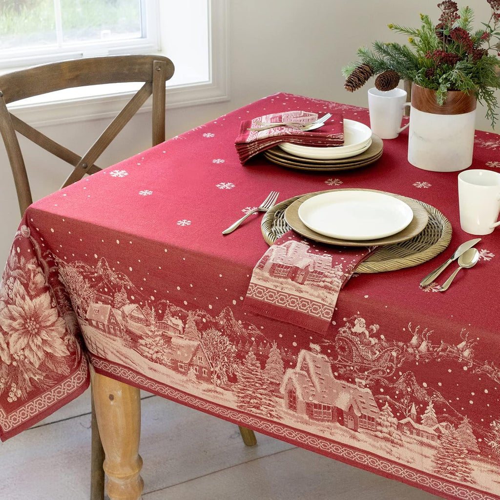 Engineered Jacquard Heavyweight Fabric Table Cloth, Holiday, Winter, and Christmas Tablecloth (Christmas Story, 60" x