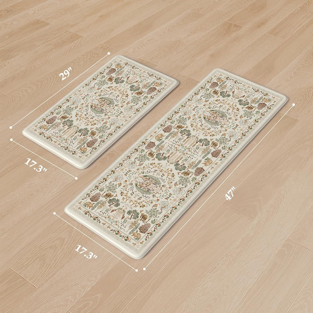 Anti Fatigue Kitchen Mats 17"x47"+17"x29", Vibrant Floral Kitchen Rugs Sets of 2, Cushioned Non Skid Kitchen Mats for