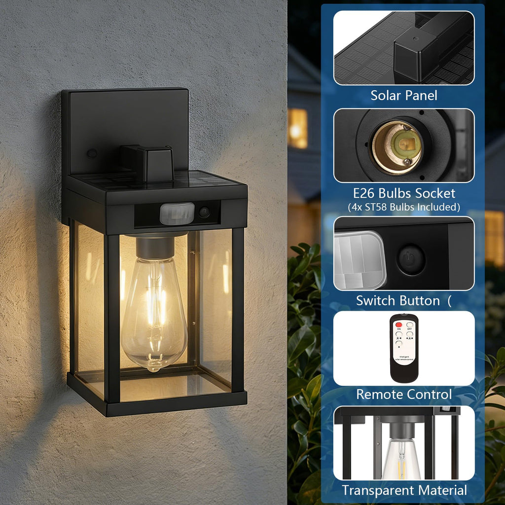 Solar Wall Lanterns Outdoor with 3 Lighting Modes & Motion Sensor, 2 Pack