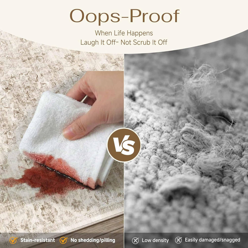 3x5 Washable Neutral Area Rug Beige Vintage Entryway Office Carpet Non-Slip Soft Low Pile Farmhouse 