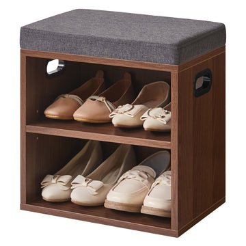 Small Shoe Storage Bench with Cushion, Light Walnut