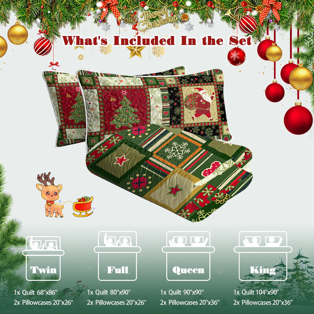 Christmas Quilt Green Red Plaid Comforter Set Full/Queen