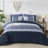 Dinjoy Blue King Comforter Set,Striped Boho Bed in a Bag King 7 Pieces Soft Fall Bedding Comforters Microfiber Mineral