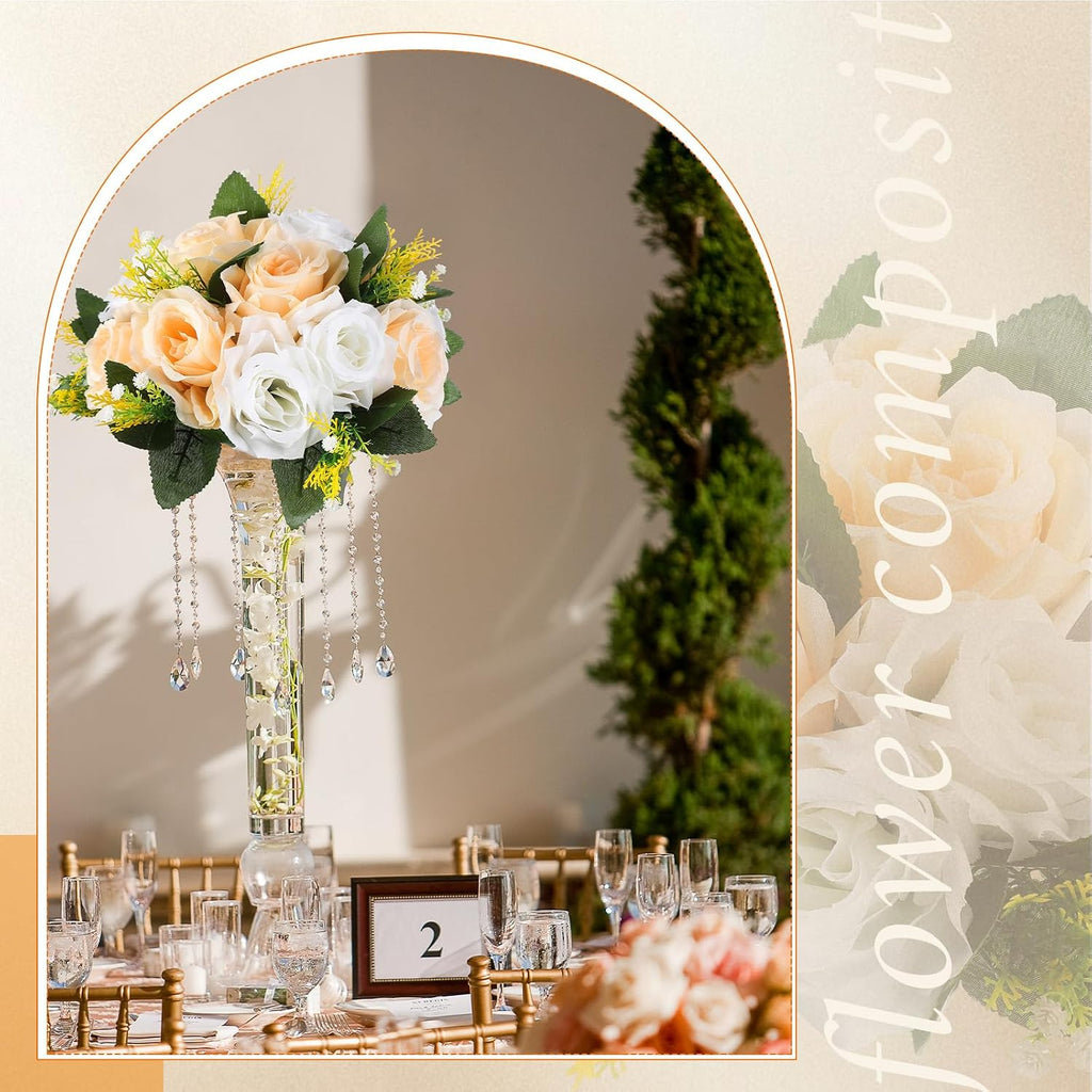 Silk Rose Flower Balls,Champagne, White - Set of 24