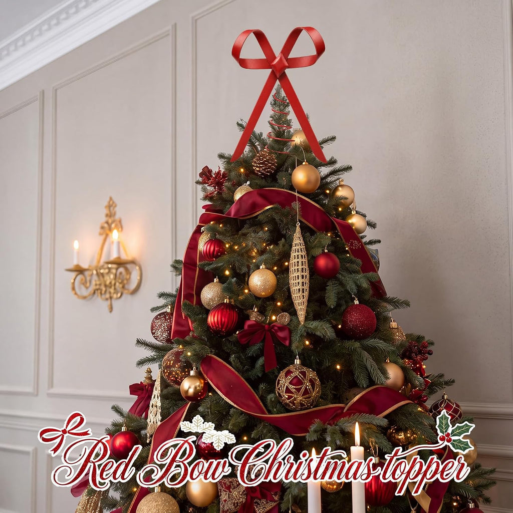 9.84 Inch Red Bow Christmas Tree Topper