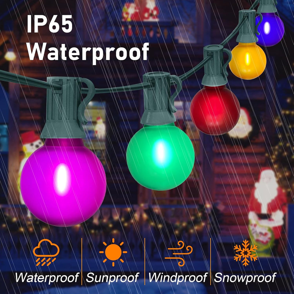 50Ft Outdoor Frosted Multicolor Christmas Lights, Globe Patio String Lights with 25 Ceramic Colorful Bulbs(2 Spare)