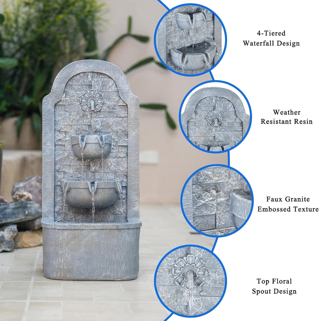 30.3" H Outdoor Water Fountain, Garden Fountain Floor Standing Indoor Waterfall Fountain with LED Lights, Water Feature